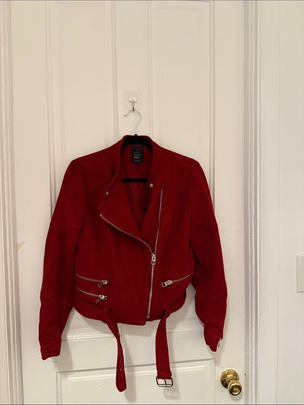 Red Suede Moto Jacket with Belt